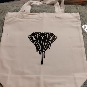Stylish White Canvas Tote Bag with Black Diamond Design